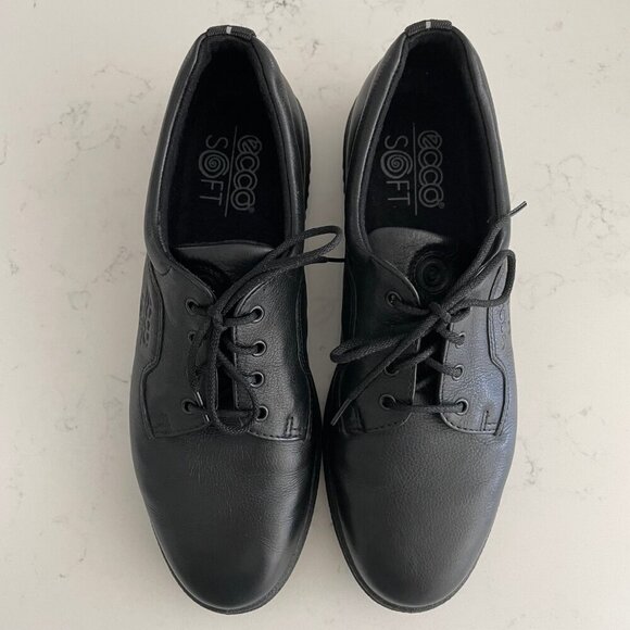 Ecco Soft Lace Up Leather Walking Sneaker w Gripper Outersole Black Sz 41 - Picture 9 of 15